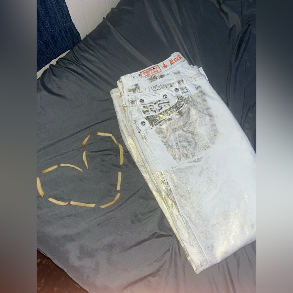 Rock revival gold brushed white jeans